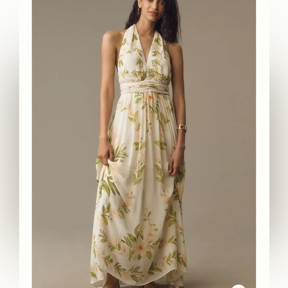 FARM RIO X ANTHROPOLOGIE V-NECK FLORAL CHIFFON MAXI DRESS XL spring vacation